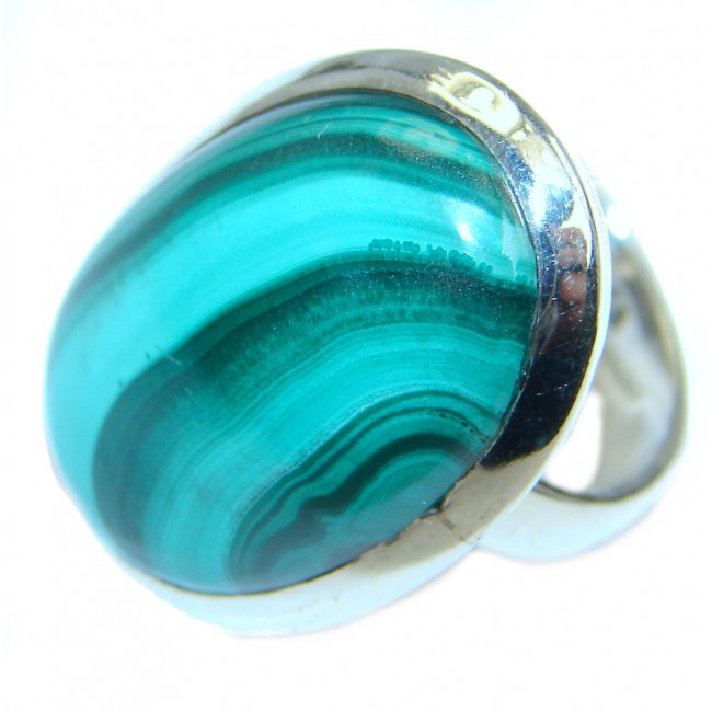 Natural great quality Malachite Sterling Silver handcrafted ring size 7 1/2