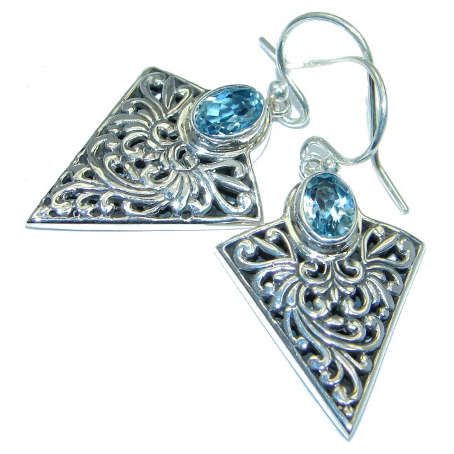 Perfect genuine Swiss Blue Topaz Sterling Silver handmade earrings