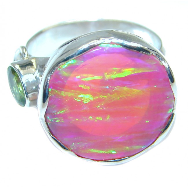 Pink Japanese Fire Opal Sterling Silver handcrafted ring size 7 adjustable