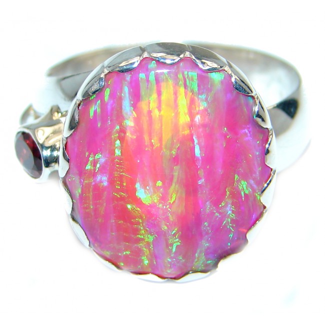 Pink Japanese Fire Opal Sterling Silver handcrafted ring size 7 adjustable
