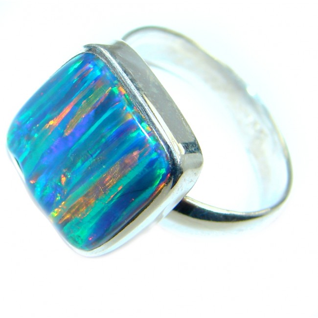 Blue Galaxy Japanese Fire Opal Sterling Silver handcrafted ring size 7 adjustable
