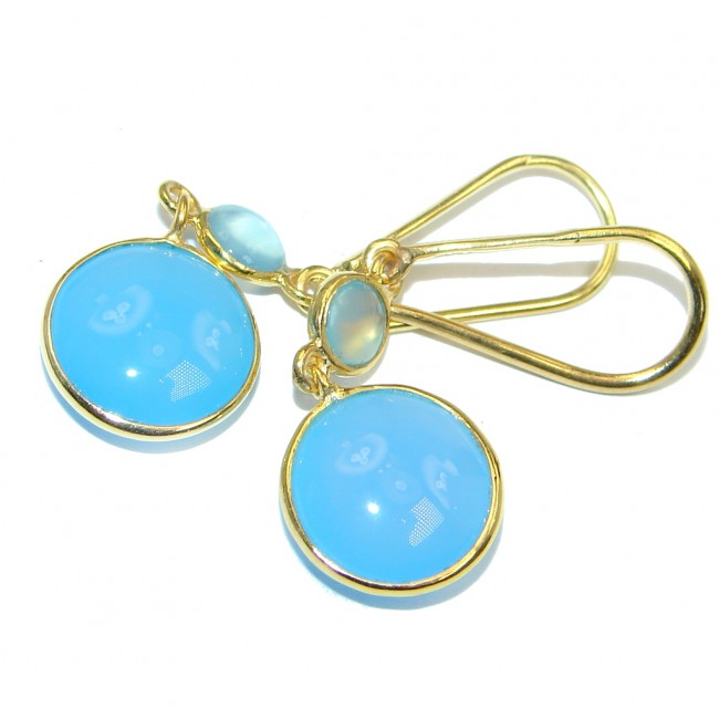 Sublime Blue Chalcedony Agate Gold Plated Sterling Silver handmade earrings