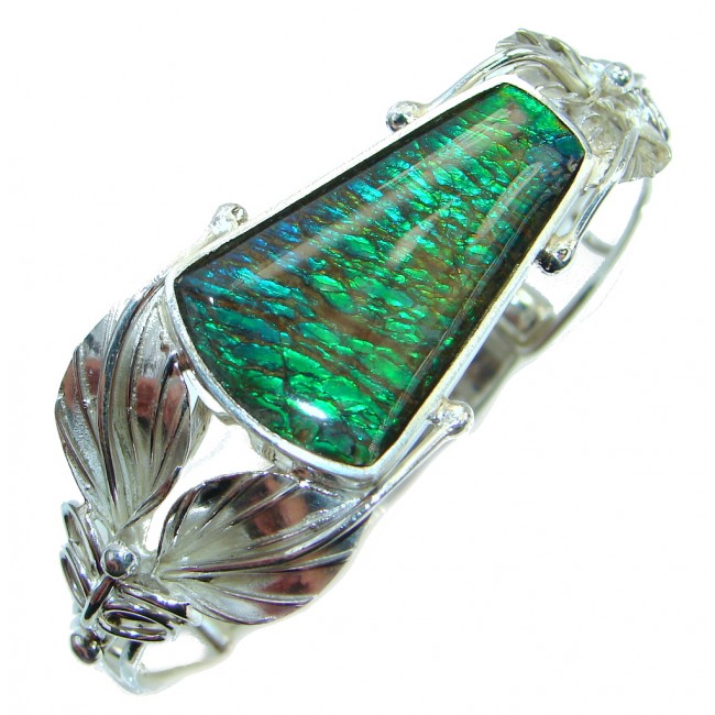 Sublime One in the World Natural Green Ammolite Sterling Silver Bracelet / Cuff