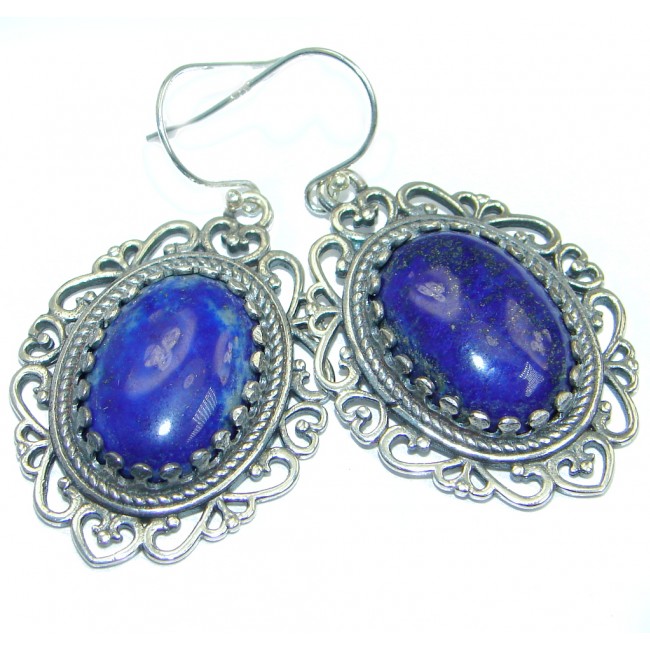 Bold Chic Handcrafted Blue Lapis Lazuli Sterling Silver handmade earrings