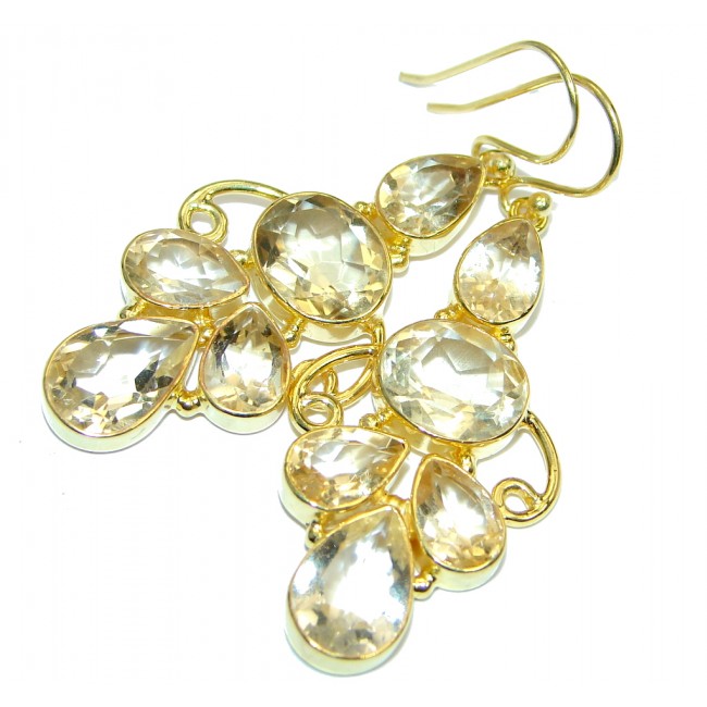 Stylish genuine Citrine Gold plated over Sterling Silver handmade earrings