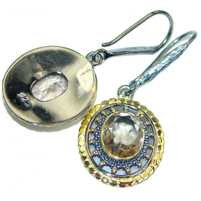 Long Smoky Topaz Gold plated over Sterling Silver handmade earrings
