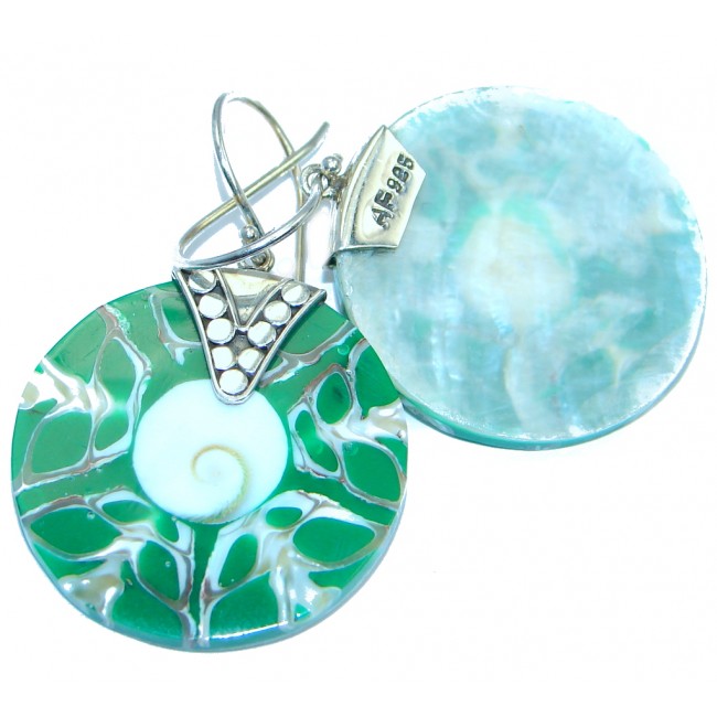 Simple GreenShell Sterling Silver handmade earrings