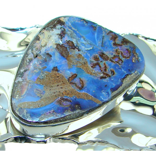 Norwegian Northern Lights Boulder Opal handmade Sterling Silver Bracelet / Cuff