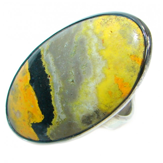 Vivid Beauty Yellow Bumble Bee Jasper Sterling Silver ring s. 10