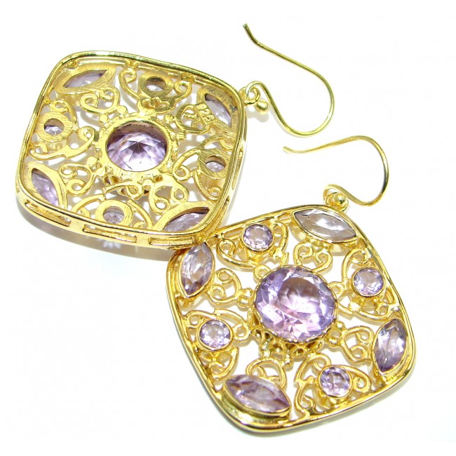 Rich Design Natural Amethyst Gold plated over Sterling Silver handmade earrings