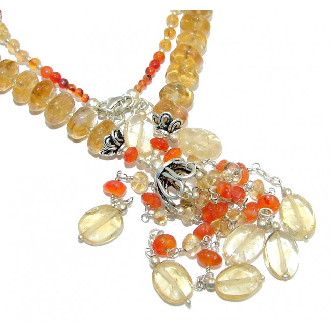 Bold Natural Carnelian Citrine Sterling Silver handmade Necklace