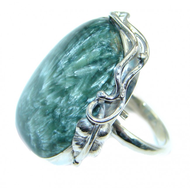 Huge great quality Green Seraphinite Sterling Silver Ring size 8 adjustable