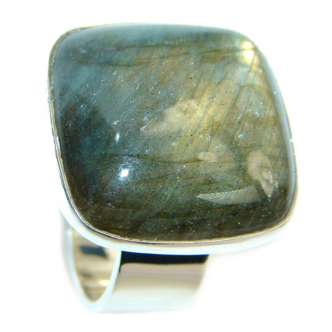 Blue Fire Labradorite Gold plated over Sterling Silver handmade ring size 6 1/4
