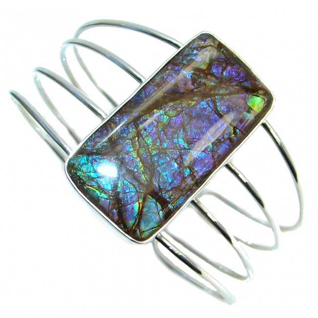 Jumbo One in the World Natural Green Ammolite Sterling Silver Bracelet / Cuff
