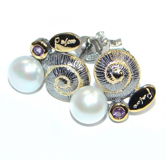 Delicate Beauty Pearl Amethyst Sterling Silver Earrings