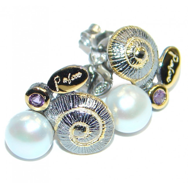 Delicate Beauty Pearl Amethyst Sterling Silver Earrings