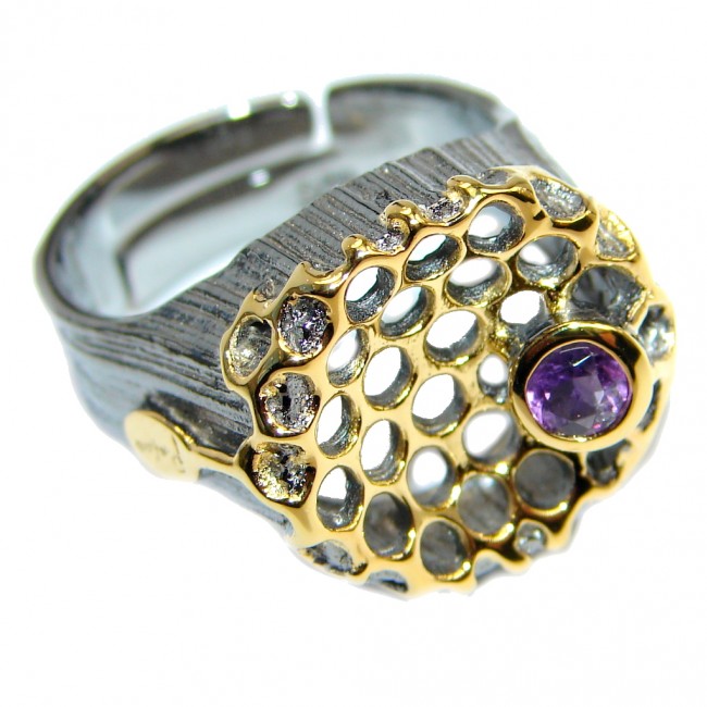 Amazing Created Amethyst Gold plated over .925 Sterling Silver Ring size 7 adjustable
