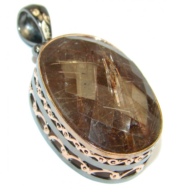 Natural Tourmalinated Quartz Rose Gold plated over .925 Sterling Silver handmade Pendant