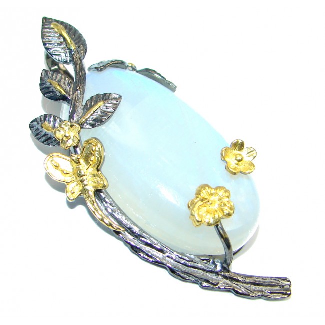Floral Design Fire Moonstone Gold plated over Sterling Silver handmade Pendant