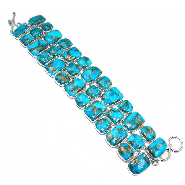 Large Blue Turquoise with copper vains Sterling Silver handmade Bracelet
