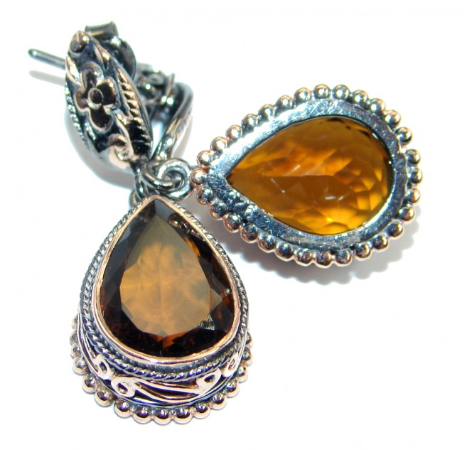 Vintage Style Smoky Topaz Gold plated over .925 Sterling Silver handmade earrings