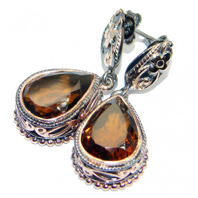 Vintage Style Smoky Topaz Gold plated over .925 Sterling Silver handmade earrings