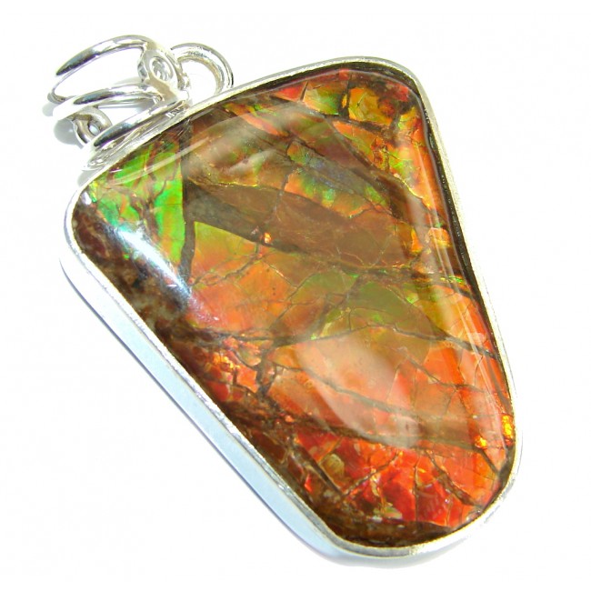 One of the kind Jumbo Authentic Beauty Canadian Ammolite Sterling Silver handmade Pendant