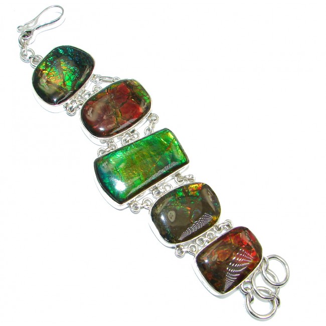Natural AAA quality Canadian Red and Green Ammolites Sterling Silver handmade Bracelet