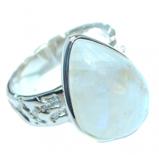 Fire Moonstone Oxidized Sterling Silver handmade ring size 7 3/4