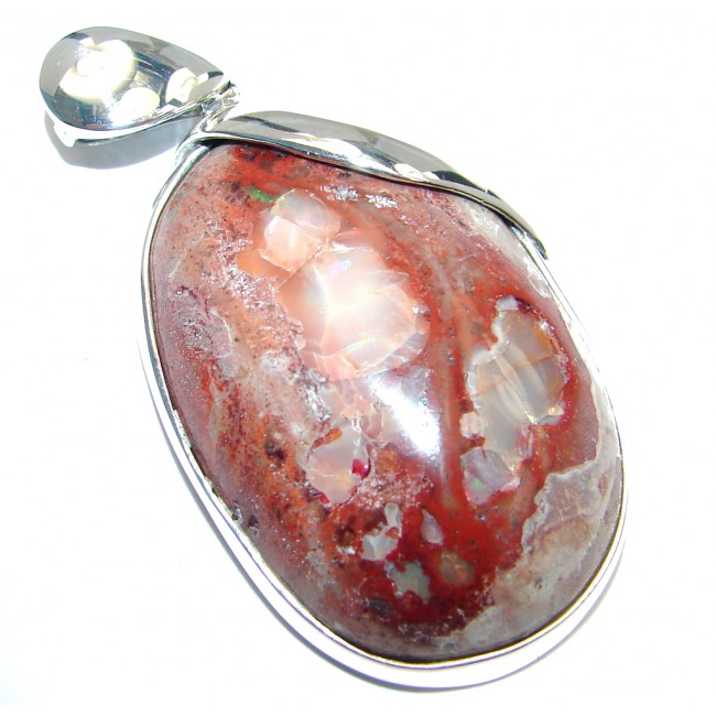 Huge One of the kind Orange Mexican Fire Opal .925 Sterling Silver handmade Pendant