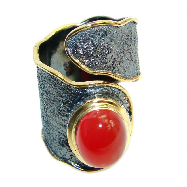 Genuine Orange Carnelian Gold Rhodium plated over Sterling Silver ring s. 7 adjustable