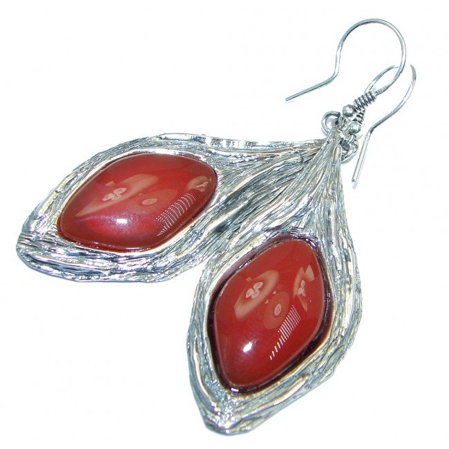 Long Back to nature Red Jasper Sterling Silver handmade earrings