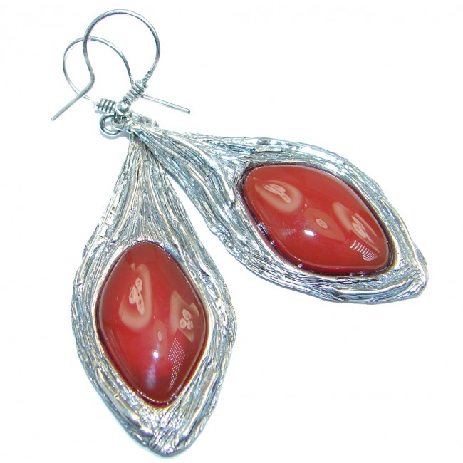 Long Back to nature Red Jasper Sterling Silver handmade earrings
