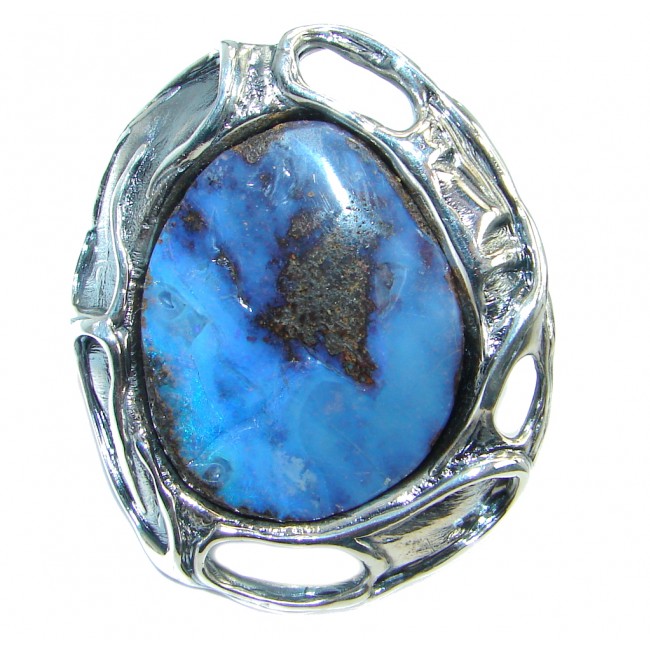 Jumbo Classic Boulder Opal oxidized .925 Sterling Silver handcrafted ring size 7 adjustable