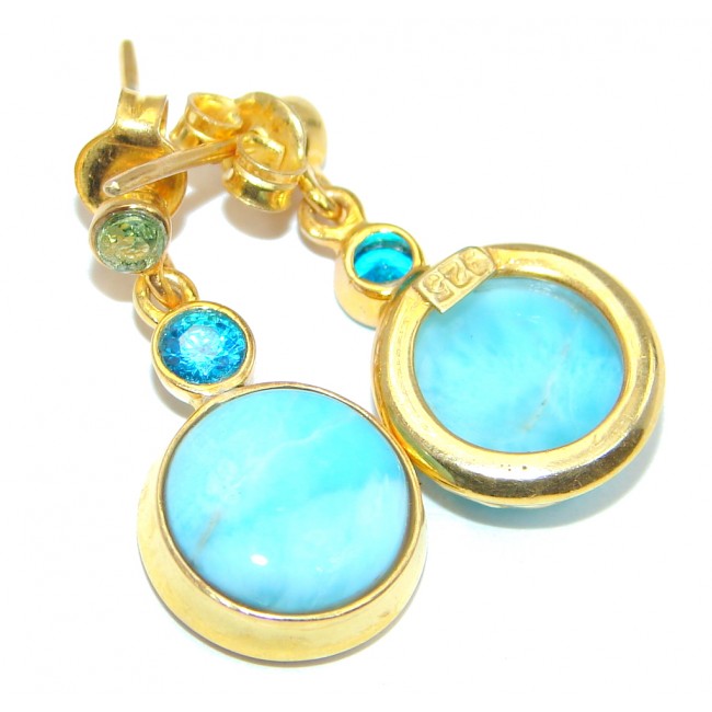 Blue Larimar & Blue Topaz & Peridot Gold Plated Sterling Silver stud earrings