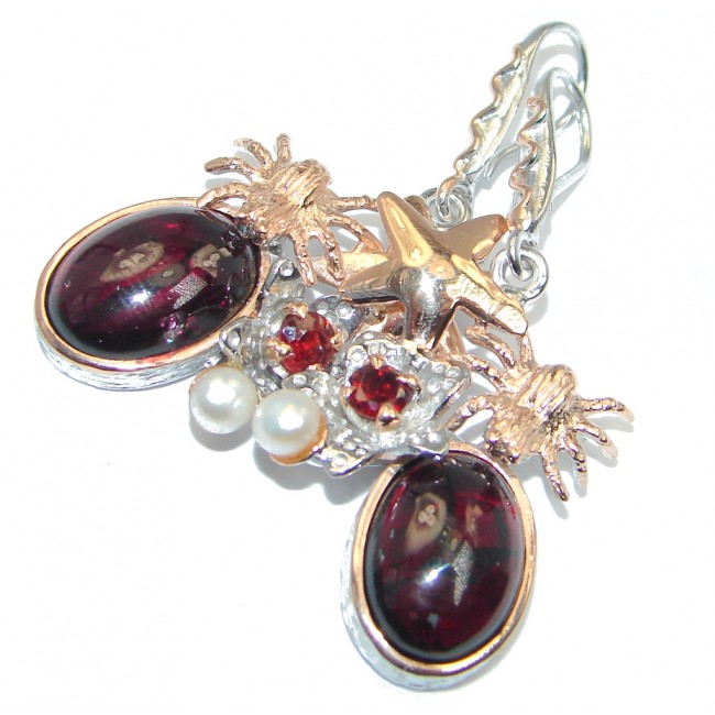 Unique NATURAL Garnet Rose Gold plated over .925 Sterling Silver handmade earrings