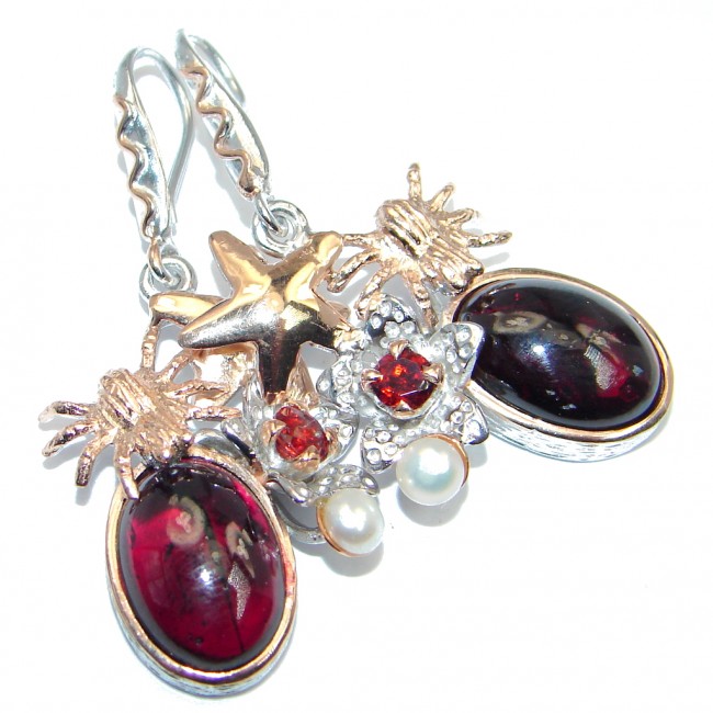 Unique NATURAL Garnet Rose Gold plated over .925 Sterling Silver handmade earrings
