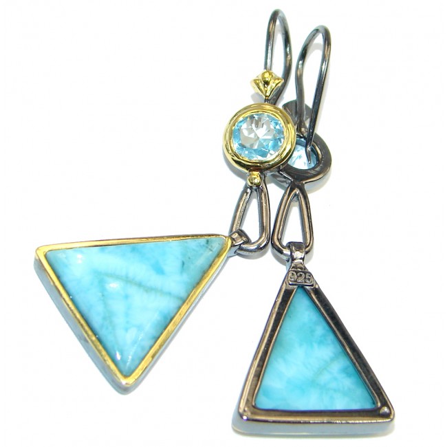 Contemporary Design Blue Larimar Gold Plated Sterling Silver handmade earrings