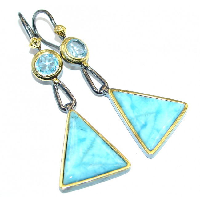 Contemporary Design Blue Larimar Gold Plated Sterling Silver handmade earrings