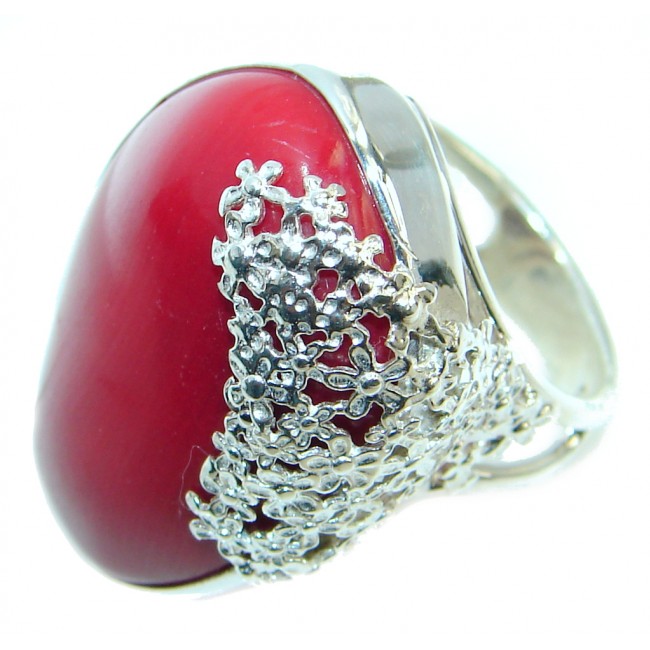 Gorgeous natural Fossilized Coral Sterling Silver handmade ring s. 7 adjustable