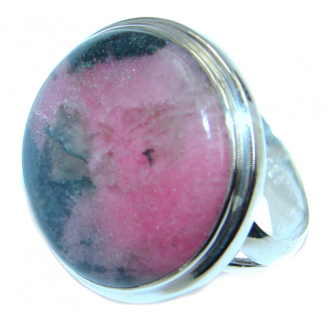 Big Pink genuine Rhodonite Sterling Silver Ring size 8 adjustable