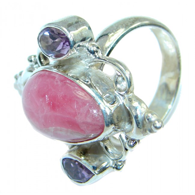 Exotic Rhodochrosite Amethyst Sterling Silver handcrafted Ring s. 9