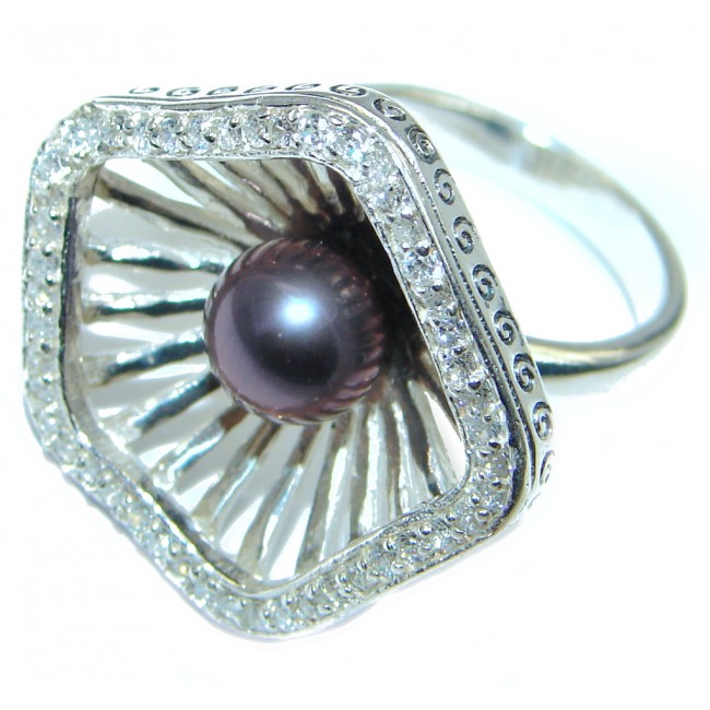 Black Pearl Sterling Silver handmade ring size 5 3/4