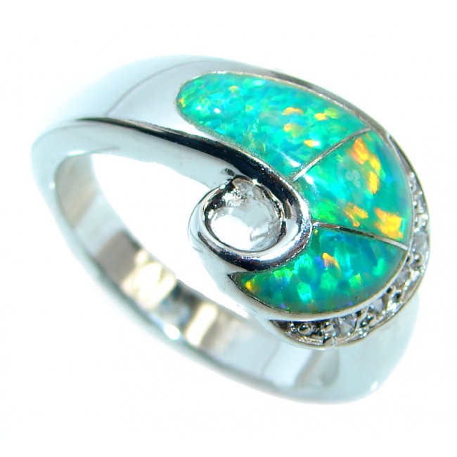 Green Galaxy Japanese Fire Opal Sterling Silver handcrafted ring size 7