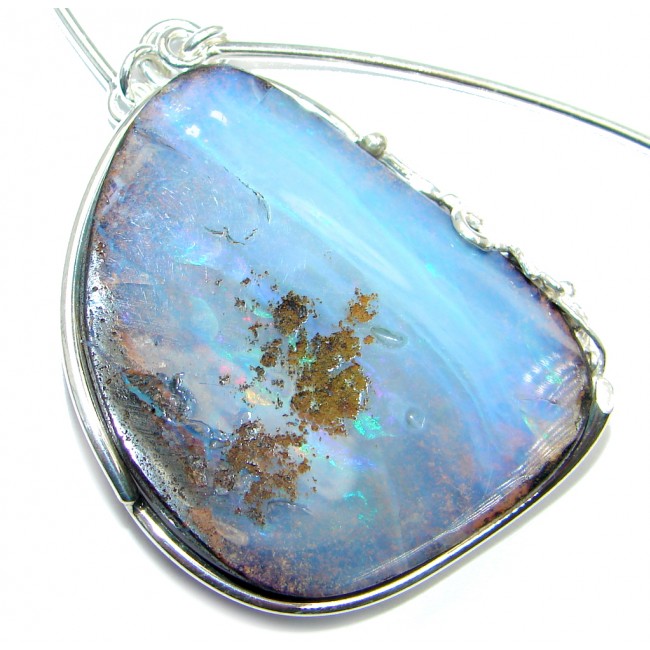 Fine Art Australian Boulder Opal oxidized Sterling Silver handcrafted necklace
