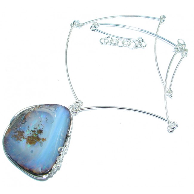 Fine Art Australian Boulder Opal oxidized Sterling Silver handcrafted necklace