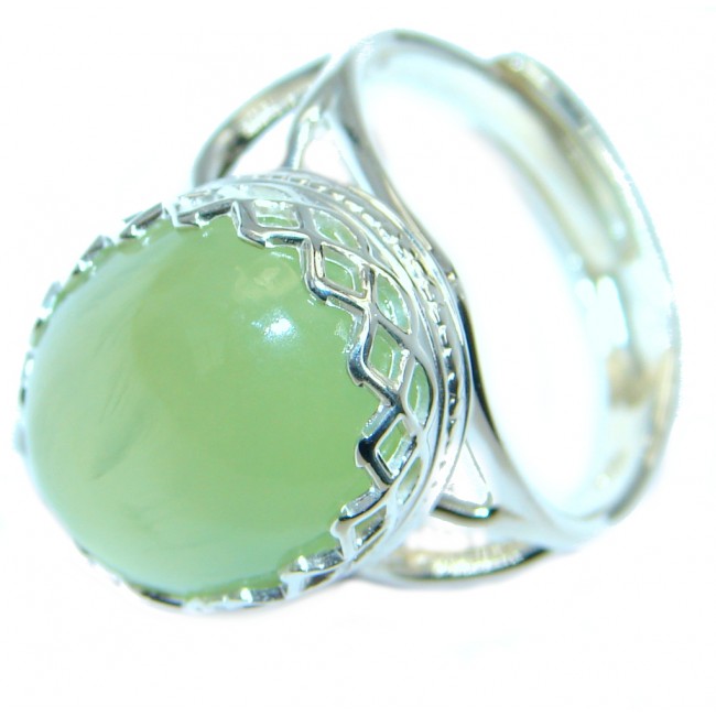 Natural Prehnite 925 Sterling Silver handcrafted Ring Size 7 adjustable