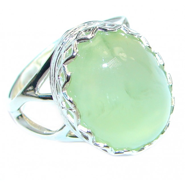 Natural Prehnite 925 Sterling Silver handcrafted Ring Size 7 adjustable
