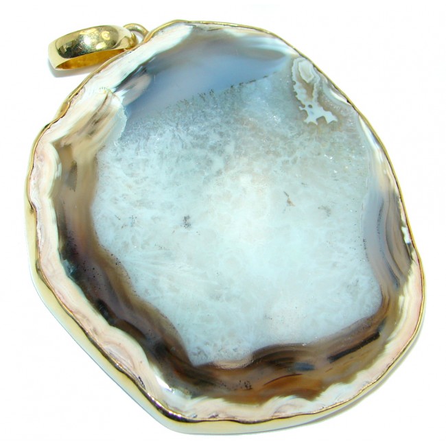 Huge 46.8 grams! Botswana Agate Gold plated over Sterling Silver handcrafted Pendant