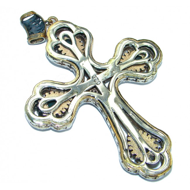 Oversized 39.5 grams Cross created Emerald Sterling Silver handmade Pendant